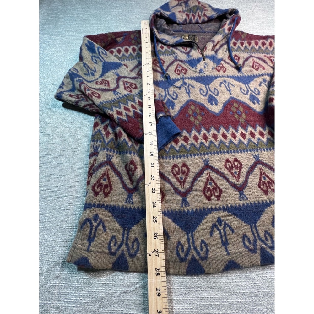 Vintage Southwest Geometric Knit Sweater Vest Blue Burgundy Heart Pattern V-Neck - Picture 5 of 8